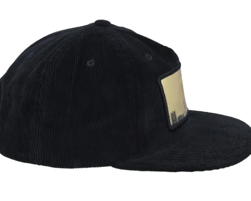 Snapback-Iconic London Gold Patch Black Cord A-frame Trucker -