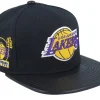 Snapback-Mitchell & Ness Los Angeles Lakers Hwc /Pu Leather Strapback - Black