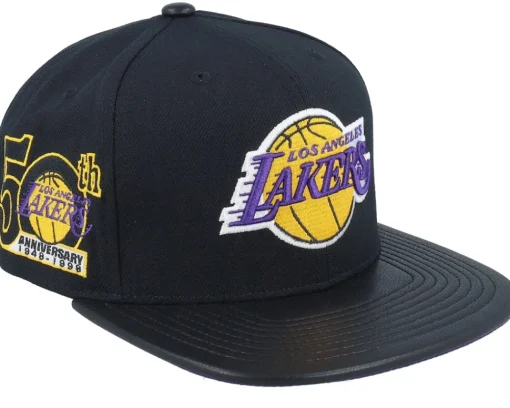 Snapback-Mitchell & Ness Los Angeles Lakers Hwc /Pu Leather Strapback - Black