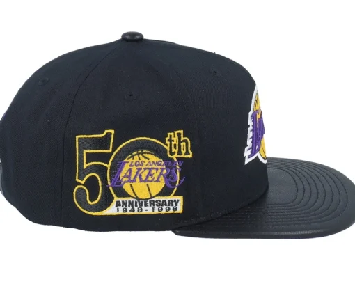 Snapback-Mitchell & Ness Los Angeles Lakers Hwc /Pu Leather Strapback - Black