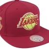 Best Mitchell & Ness Los Angeles Lakers Merlot Shine Maroon Snapback -
