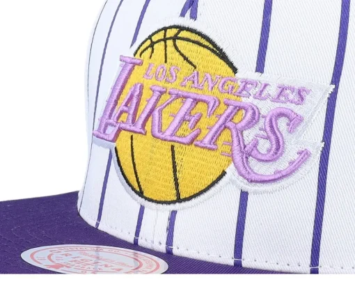 Snapback-Mitchell & Ness Los Angeles Lakers Retro Pinstripe /Purple Snapback - White