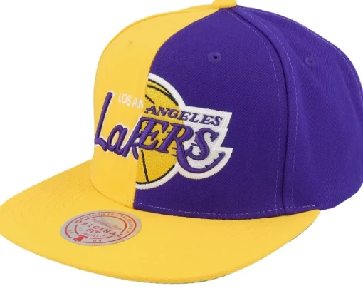Best Mitchell & Ness Los Angeles Lakers Split Crown Snapback - Yellow