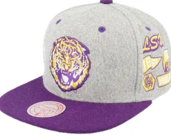 Best Mitchell & Ness Louisiana State Tigers Melton Patch /Purple Snapback - Grey