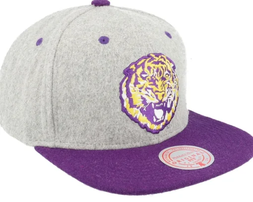 Best Mitchell & Ness Louisiana State Tigers Melton Patch /Purple Snapback - Grey