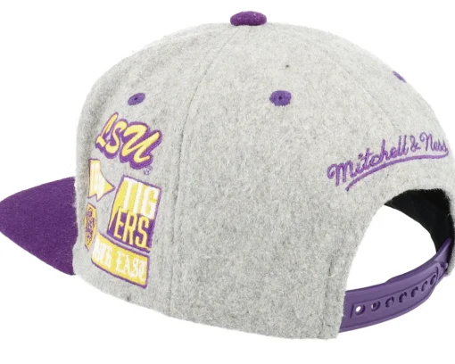 Best Mitchell & Ness Louisiana State Tigers Melton Patch /Purple Snapback - Grey