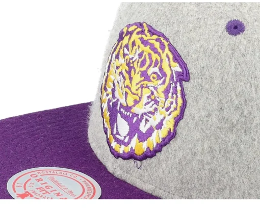 Best Mitchell & Ness Louisiana State Tigers Melton Patch /Purple Snapback - Grey