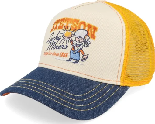 Trucker-Stetson Lucky Miners Off White/Denim Blue/Yellow A-Frame Trucker -