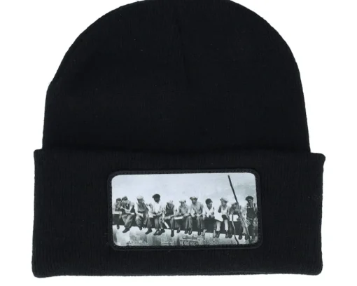 Cuff Beanies-Public Domain Lunch Atop A Skyscraper Beanie French Navy Cuff - Blue