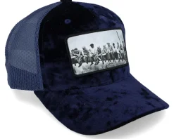 Trucker-Public Domain Lunch Atop A Skyscraper Navy/Navy Velvet Trucker - Blue