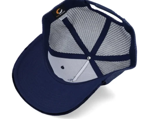 Trucker-Public Domain Lunch Atop A Skyscraper Navy/Navy Velvet Trucker - Blue