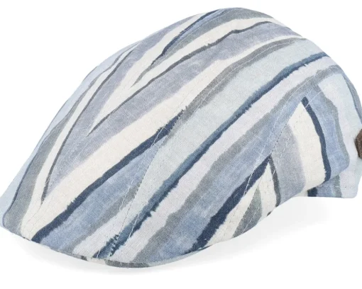 Flat Caps-MJM Hats Maddy 41 Linen Blue Stripe -
