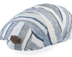 Flat Caps-MJM Hats Maddy 41 Linen Blue Stripe -
