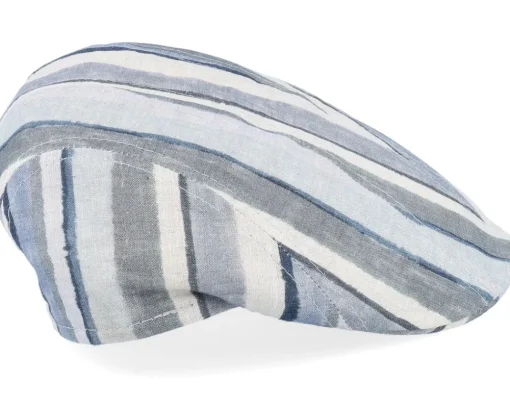 Flat Caps-MJM Hats Maddy 41 Linen Blue Stripe -