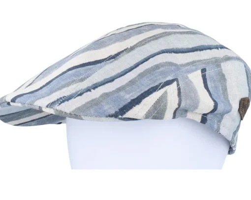 Flat Caps-MJM Hats Maddy 41 Linen Blue Stripe -