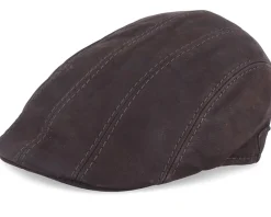 Flat Caps-MJM Hats Maddy Nappa Wax Flat Cap - Brown