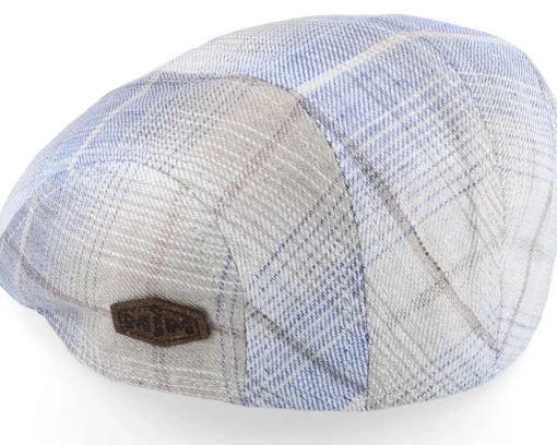 Outlet MJM Hats Maddy Organic Hemp/Linen Blue Check Flat Cap -