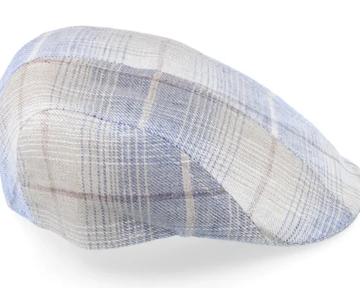 Outlet MJM Hats Maddy Organic Hemp/Linen Blue Check Flat Cap -