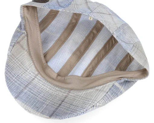 Outlet MJM Hats Maddy Organic Hemp/Linen Blue Check Flat Cap -