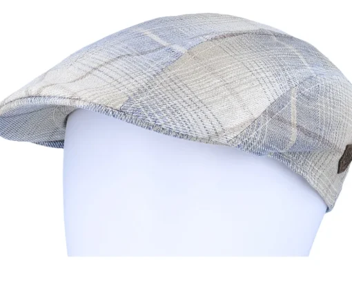 Outlet MJM Hats Maddy Organic Hemp/Linen Blue Check Flat Cap -