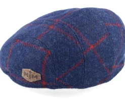 Flat Caps-MJM Hats Maddy Virgin Wool Navy Check Flat Cap - Blue