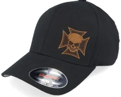 Flexfit-Born To Ride Maltese Cross Skull Brown Patch Black Flexfit -