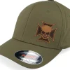 Flexfit-Born To Ride Maltese Cross Skull Brown Patch Olive Flexfit -