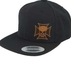 Snapback-Born To Ride Maltese Cross Skull Brown Patch Black Snapback -