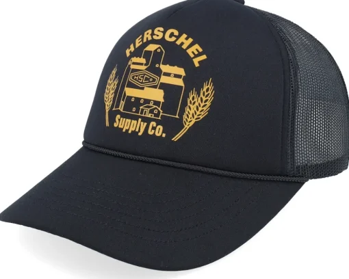 Trucker-Herschel Marina Mesh Silo Cap Black/Golden Yellow A-Frame Trucker -