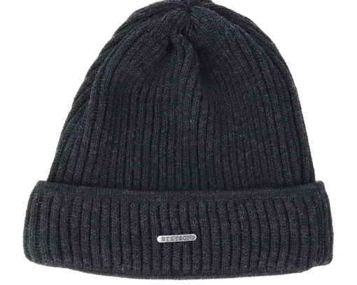 Cuff Beanies-Stetson Merino Wool Black Beanie -