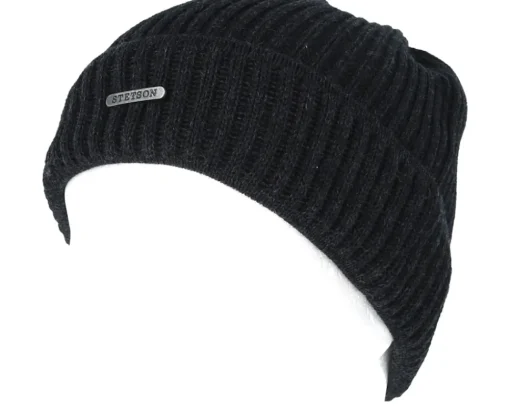Cuff Beanies-Stetson Merino Wool Black Beanie -