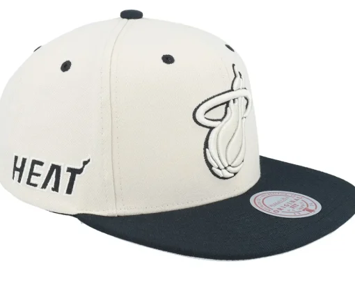 Snapback-Mitchell & Ness Miami Heat Evergreen Cream Black Hwc Off White/Black Snapback - Beige