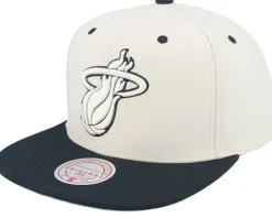 Snapback-Mitchell & Ness Miami Heat Evergreen Cream Black Hwc Off White/Black Snapback - Beige