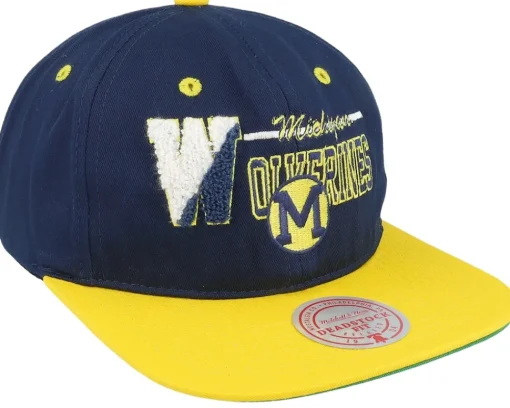 Snapback-Mitchell & Ness Michigan Wolverines Varsity Letter /Yellow Snapback - Blue