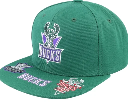 Snapback-Mitchell & Ness Milwaukee Bucks Front Face Green Snapback -