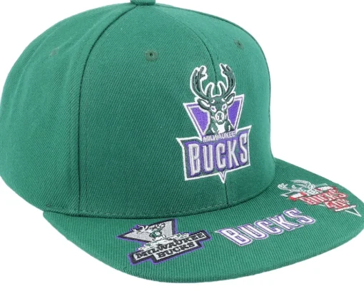 Snapback-Mitchell & Ness Milwaukee Bucks Front Face Green Snapback -