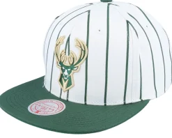 Snapback-Mitchell & Ness Milwaukee Bucks Retro Pinstripe /Green Snapback - White