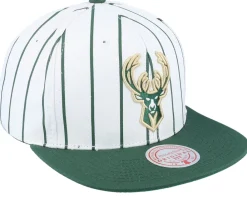 Snapback-Mitchell & Ness Milwaukee Bucks Retro Pinstripe /Green Snapback - White
