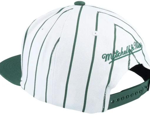 Snapback-Mitchell & Ness Milwaukee Bucks Retro Pinstripe /Green Snapback - White