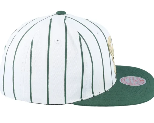 Snapback-Mitchell & Ness Milwaukee Bucks Retro Pinstripe /Green Snapback - White