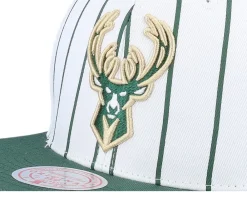 Snapback-Mitchell & Ness Milwaukee Bucks Retro Pinstripe /Green Snapback - White
