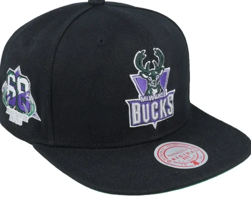 Snapback-Mitchell & Ness Milwaukee Bucks Side Jam Snapback - Black