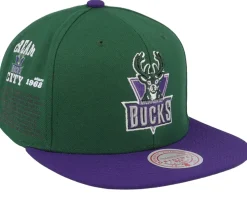Snapback-Mitchell & Ness Milwaukee Bucks Team Origins /Purple Snapback - Green