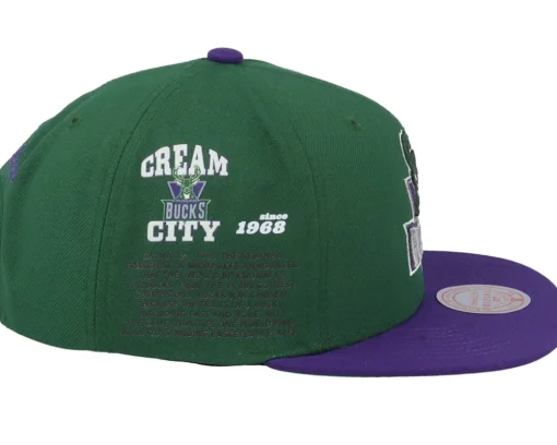 Snapback-Mitchell & Ness Milwaukee Bucks Team Origins /Purple Snapback - Green