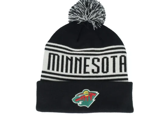 Pom Beanies-Fanatics Minnesota Wild /Natural Pom - Black