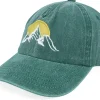 Dad Cap-Wild Spirit Mountain & Sunrise Washed Bottle Green Dad Cap -
