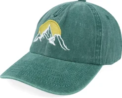 Dad Cap-Wild Spirit Mountain & Sunrise Washed Bottle Green Dad Cap -