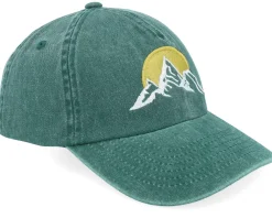 Dad Cap-Wild Spirit Mountain & Sunrise Washed Bottle Green Dad Cap -