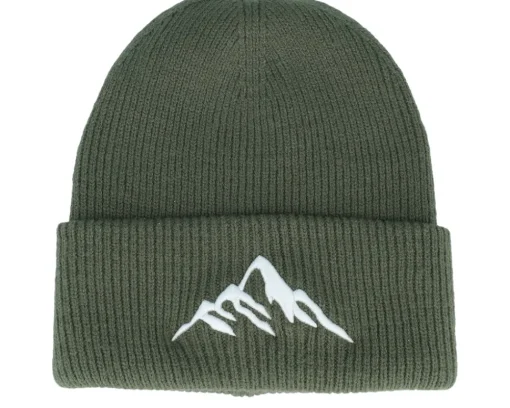 Cuff Beanies-Wild Spirit Mountain 3d Olive Soft Deep Cuff - Green