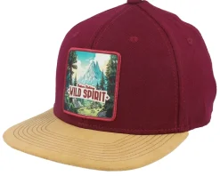 Snapback-Wild Spirit Mountain Forest Logo Box Suede Maroon Snapback -
